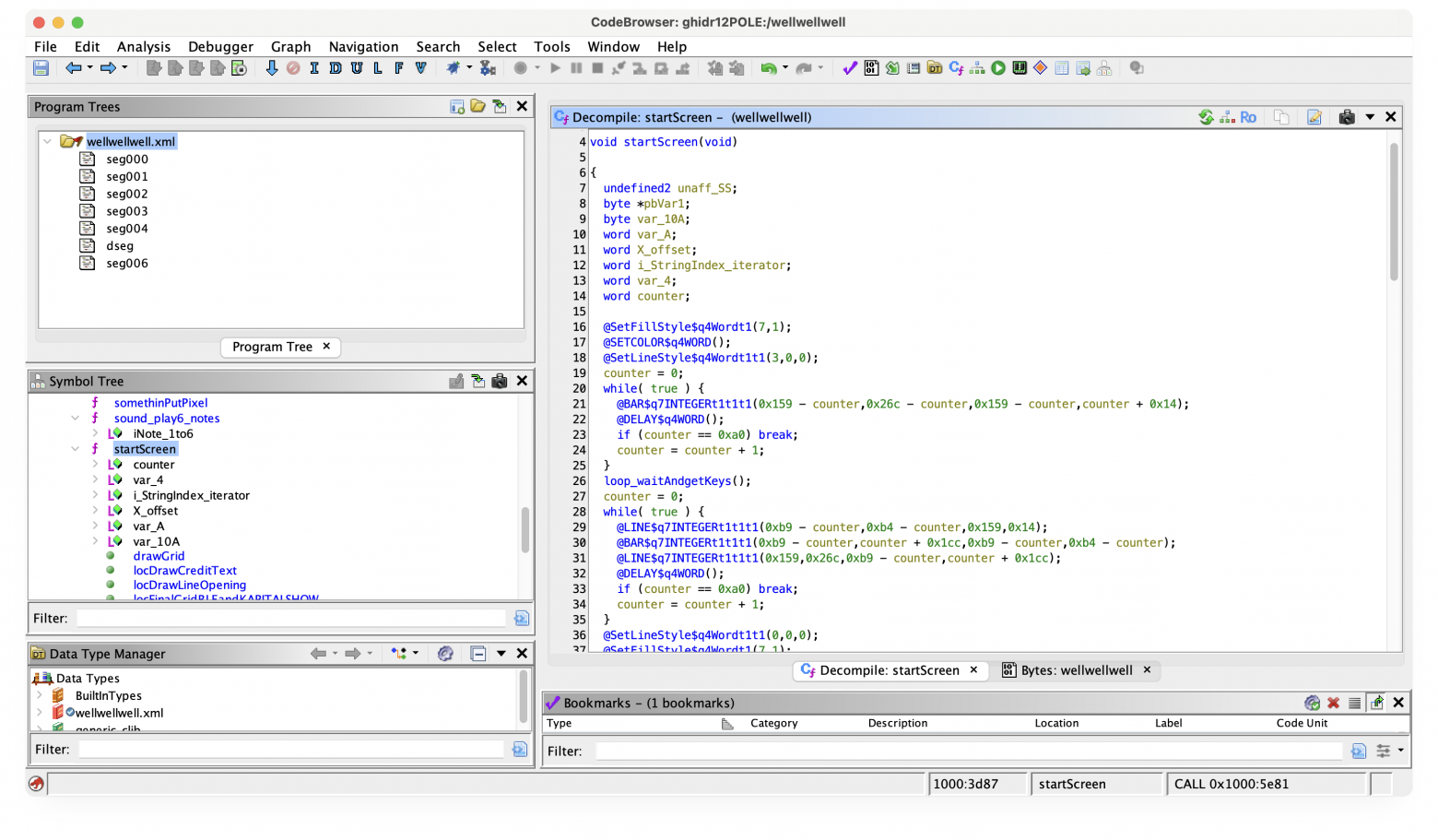 ghidra 12.0 CodeBrowser с открытым экспортом из IDA